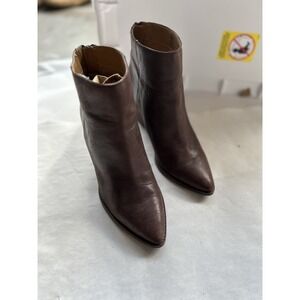 Lucky Brand Brown Leather Ankle Boots Pointed Toe Stacked Heel Zip Back Size 8